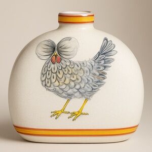 Global Views Italy Vase White Crested Silver Polish Hen Hand Painted Home Decor